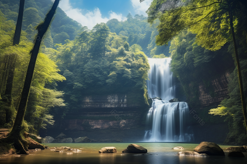 风景区大瀑布树木静谧避暑自然,高清,摄影图,摄影图片,图片大全,摄影图免费下载